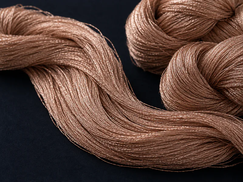Close-up of refined rose-gold metallic yarn