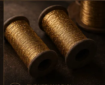 Gold metallic yarn spools for textile manufacturing